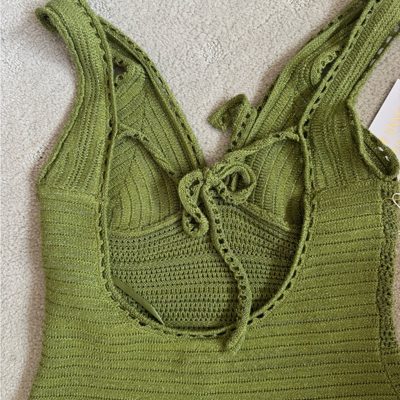 Torn by Ronny Kobo Madi Dress in metallic green sexy beach crochet midi sz m - Picture 15 of 15